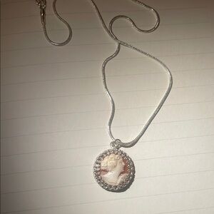 Sterling Carved Victorian Roman Coral Pendant Necklace 16 inch